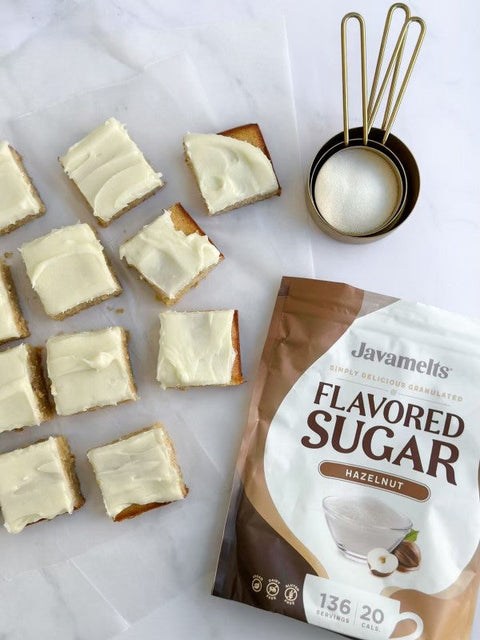 Javamelts Banana Hazelnut Blondies with Hazelnut Cream Cheese Frosting