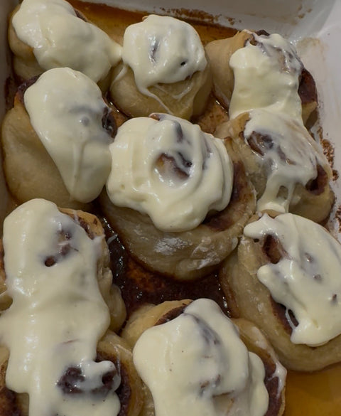 Sourdough Cinnamon Rolls with a Caramel Cream Cheese Frosting