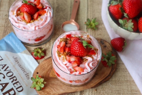 Javamelts No Bake French Vanilla Strawberry Cheesecake Shooters