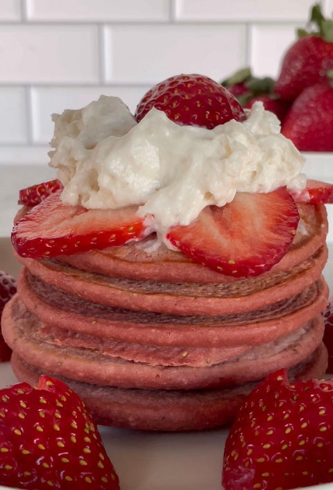 French Vanilla Strawberries and Cream Gluten-Free Pancakes